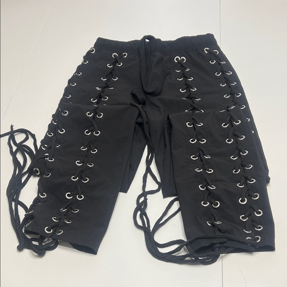 Stylish Black Lace-Up Skinny Pants